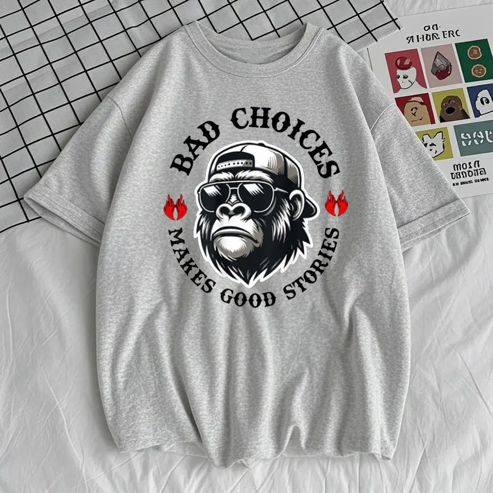 مضحك القرد الخيارات السيئة جعل قصص جيدة س الرقبة تي شيرت مضحك طباعة جولة الرقبة التي شيرت لطيف الجرافيك تيز الرجال الملابس #4