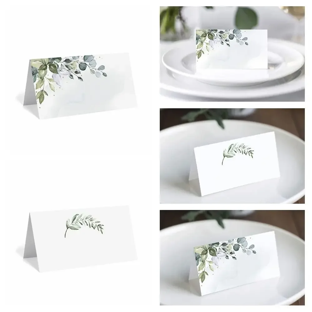 Simplicity Green Leaf Table Place Cards Blank Printing Seating Place Cards Paper Tented Name Card Birthday Gift