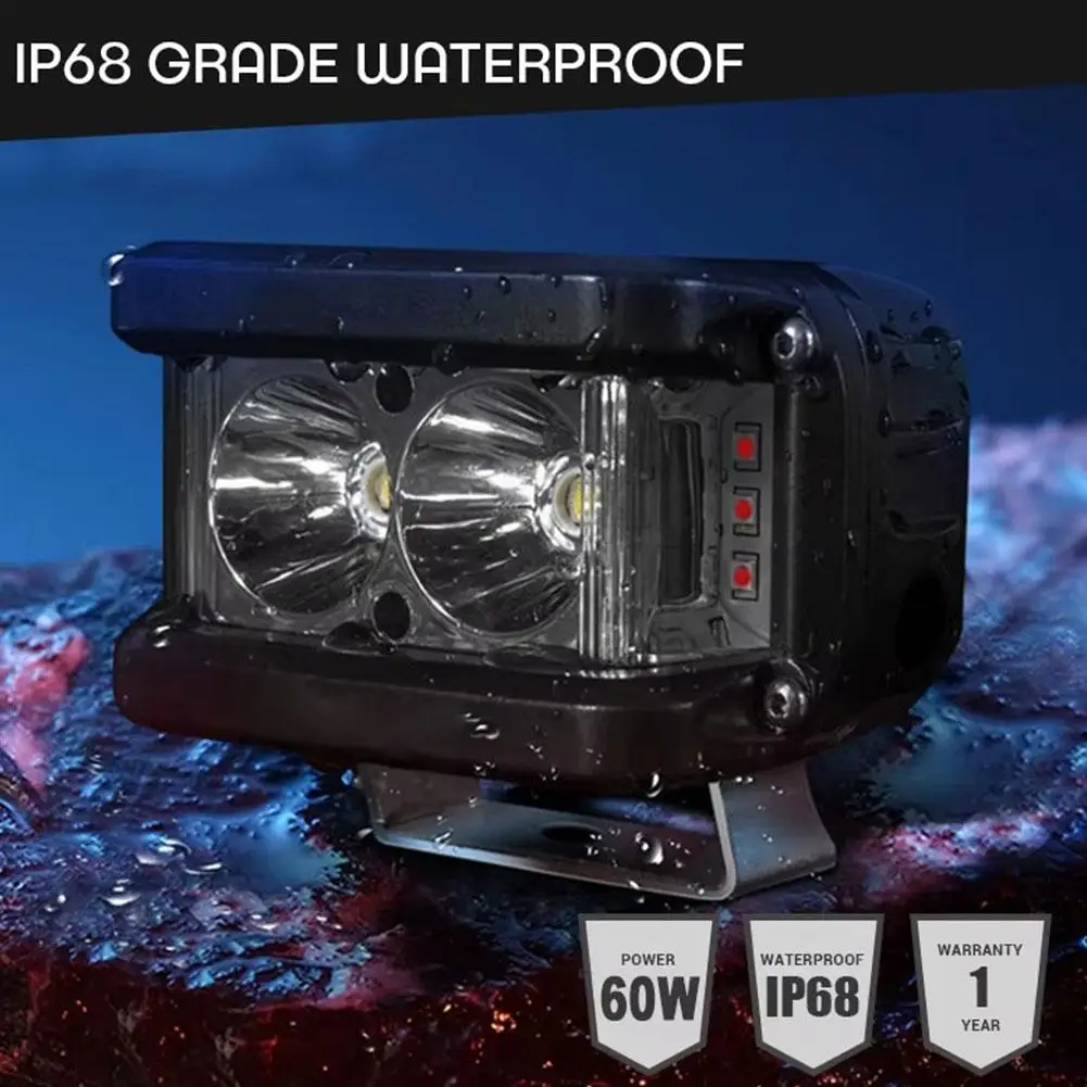 

4-дюймовый светодиодный рабочий фонарь Cube Side Shooter Pod Белый и янтарный свет SUV Светодиодная лампа Алюминиевый грузовик Автомобильный рабочий светильник из сплава Auto Strob G6C9