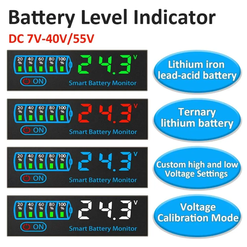 DC 7-55V Battery Level Indicator 12V 24V LED Display Battery Capacity Display Tester Intelligent Universal