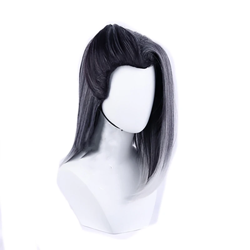 L-email wig Synthetic Hair Game Valorant Fade Cosplay Wig Black Silver Gradient Jett Wigs Halloween Heat Resistant Cosplay Wigs