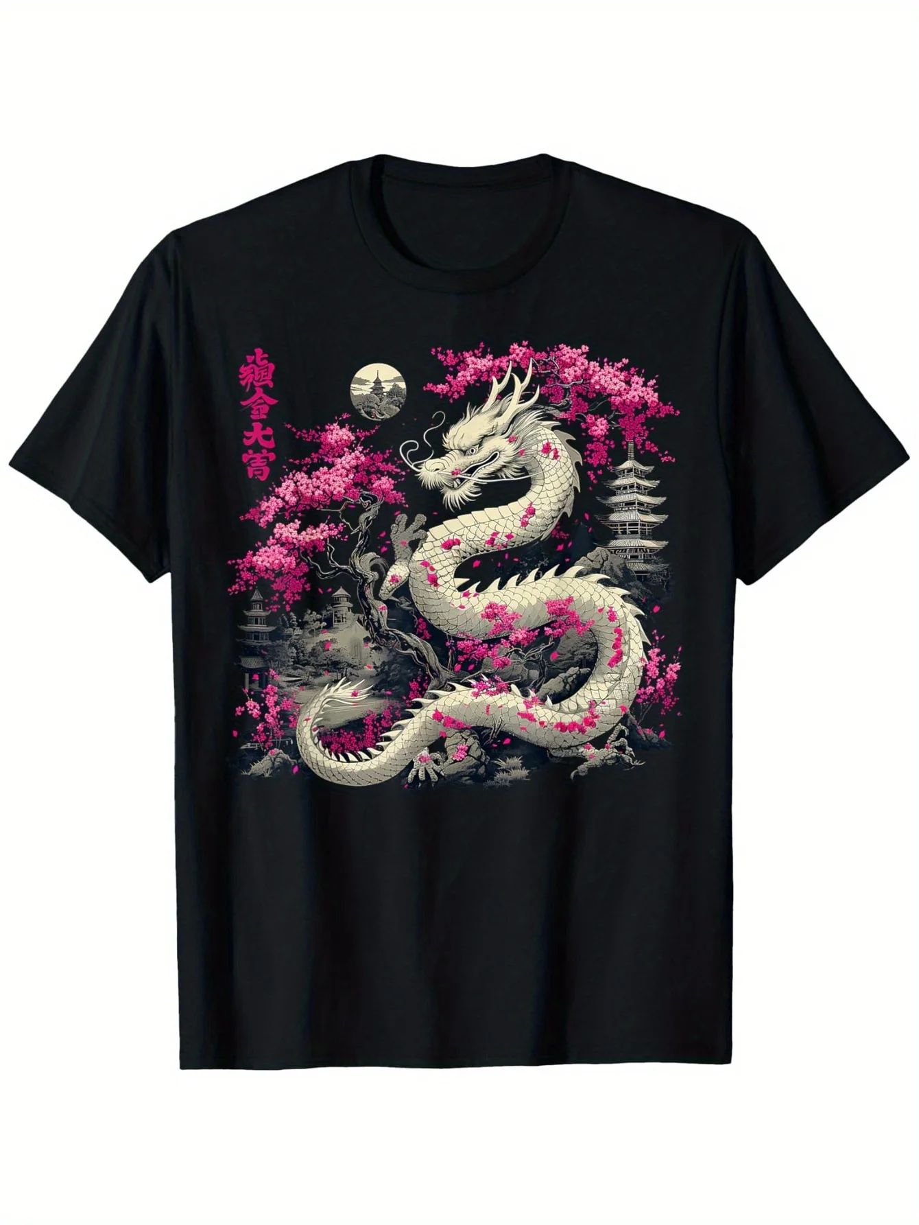 

Men's 100% Cotton Graphic T-Shirt S-3XL - Black Casual Short Sleeve Round Neck Tee with Asian-Inspired Dragon