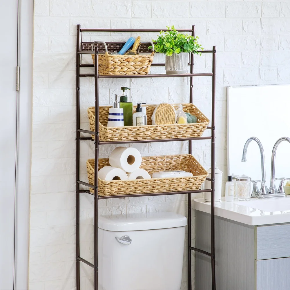 

2-Pack Durable Rattan Storage Baskets Handcrafted Organizers Bathroom Pantry Kitchen Living Room Bedroom Closet Use
