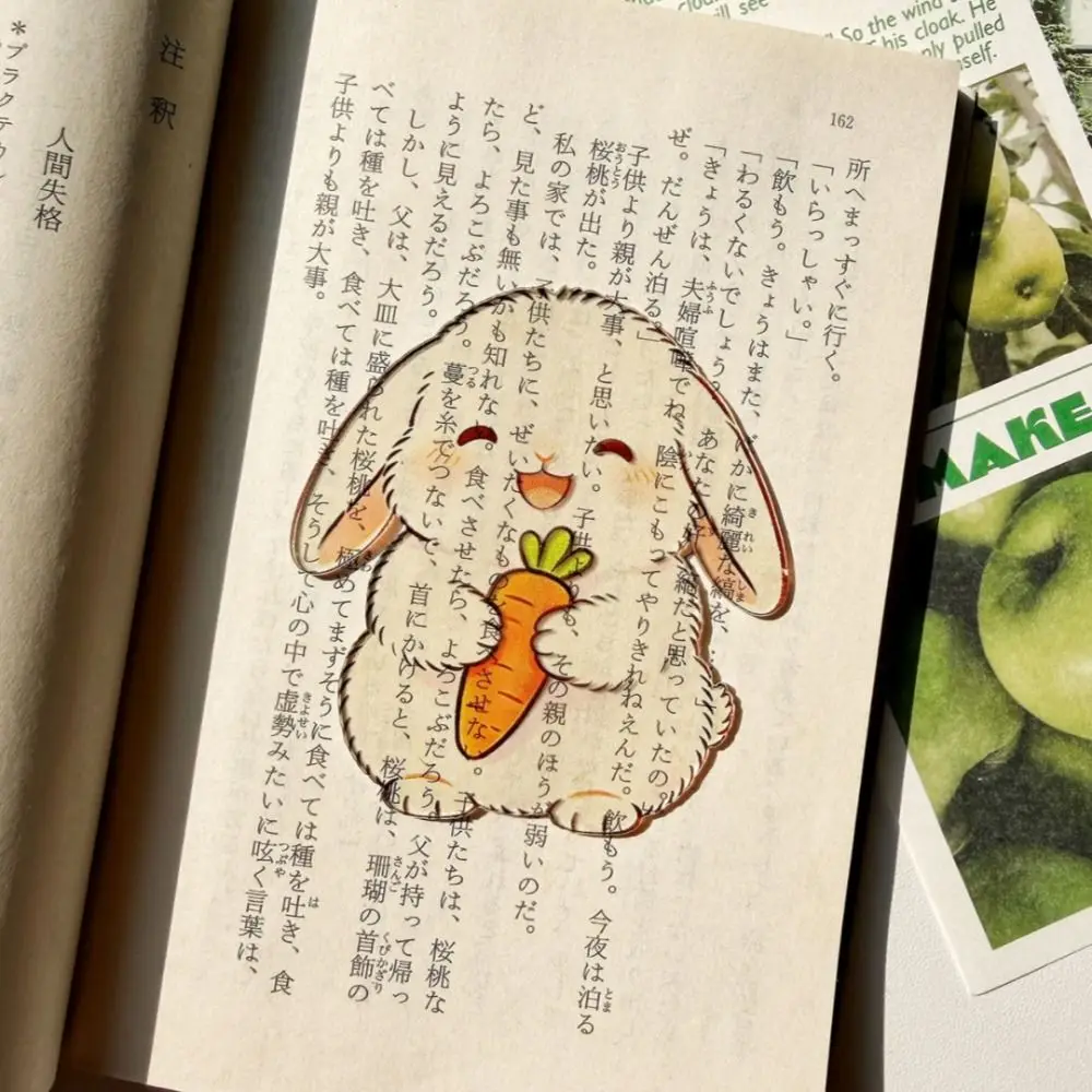 Portable Acrylic Bunny Bookmark Transparent Light-Transmitting Carrot Bookmark Cute Design Rabbit Bookmark For Students