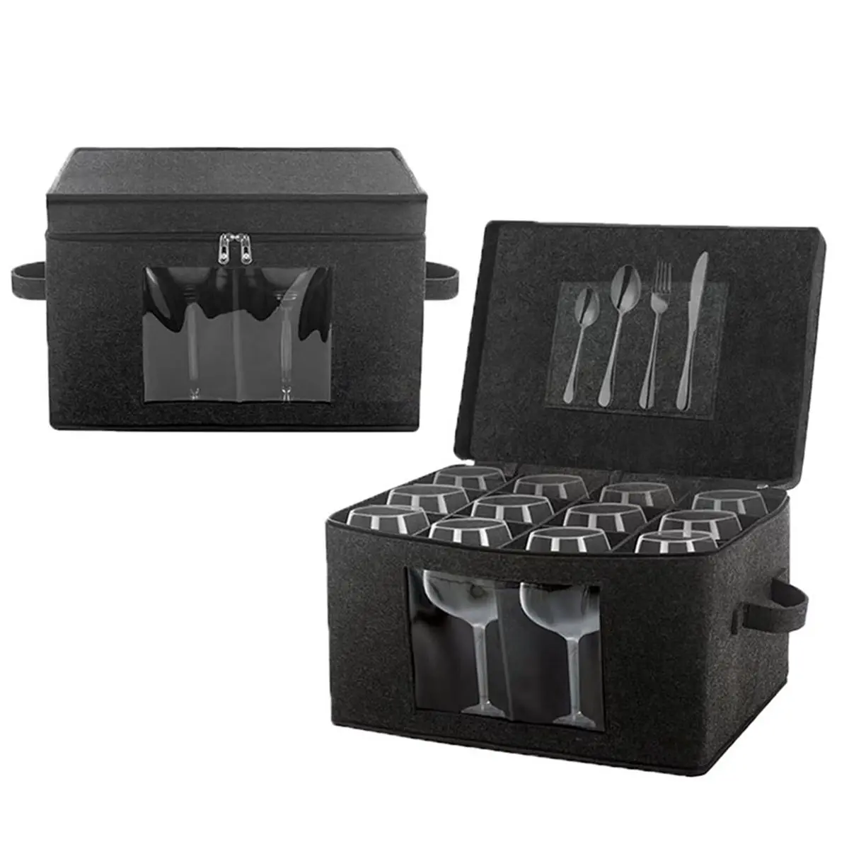 618 Mega Sale Eco-Friendly Foldable Wine Glass Storage Box for 12 Goblets, Japanese Style Felt Organizer
