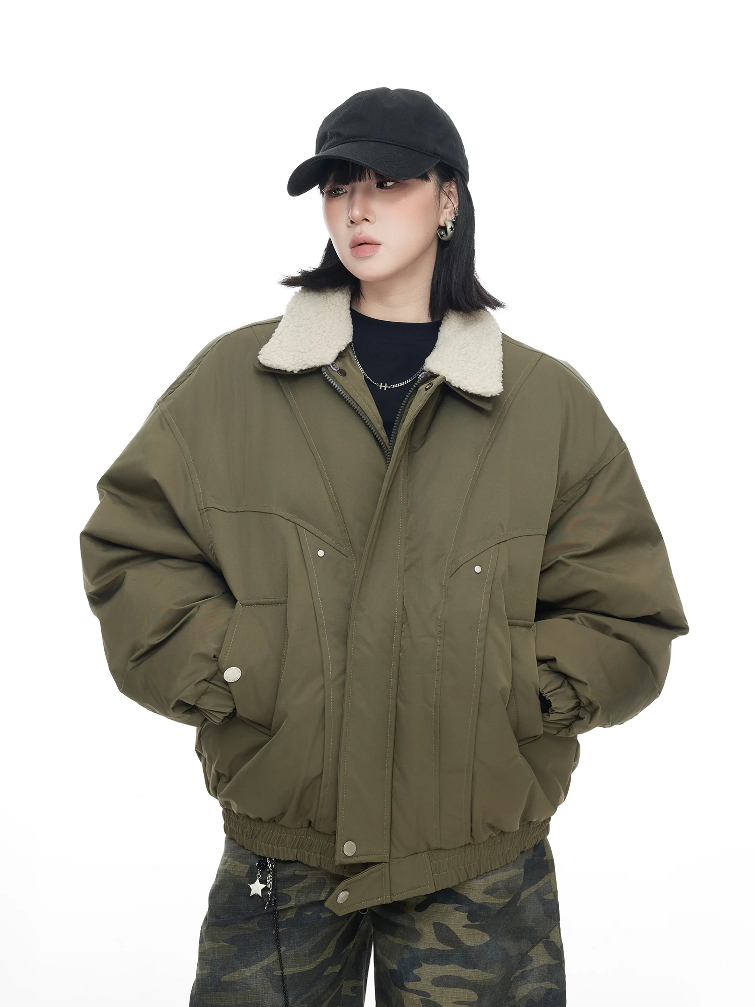 

Утепленная женская зимняя куртка Street Sle из хлопка с отложным воротником, модный дизайн, полиэстер, на молнии