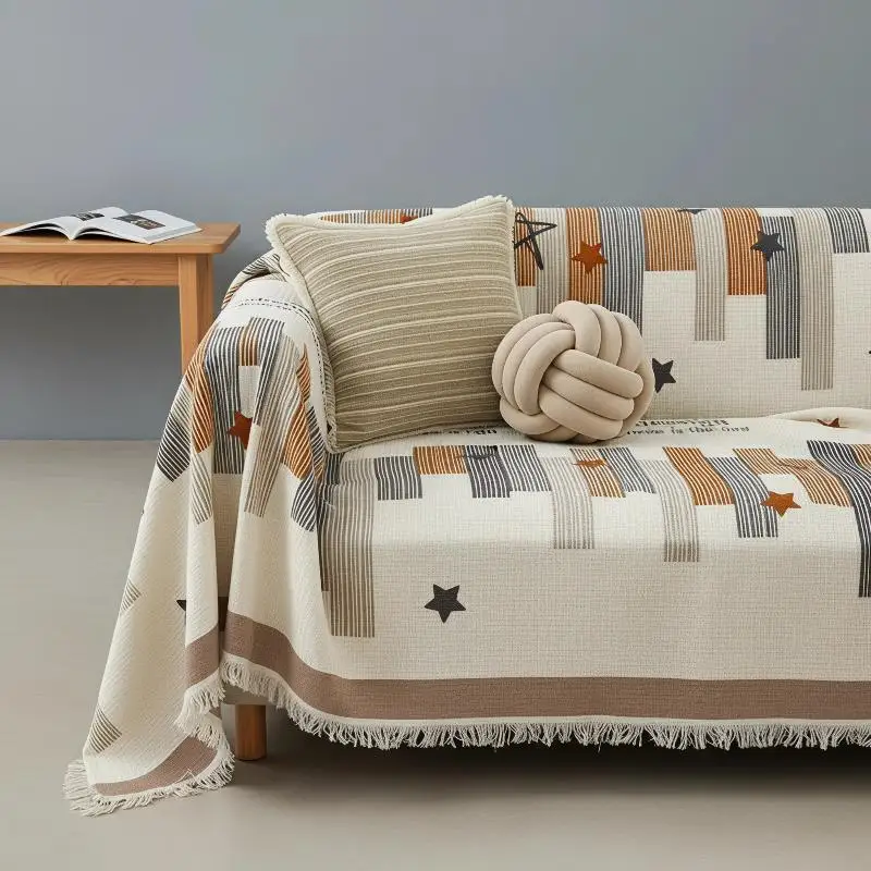 Polyester Cotton Sofa Cover Geometric Striped Star Pattern For Living Room Decor Pet Furniture Protection WrinkleResistant