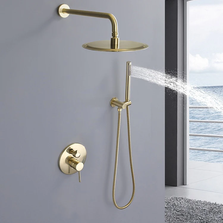 Rain Shower Head Set in Wall Hidden Shower Set Bathroom System Brass Round Large Top Tap Rainfall Concealed Gold Black or Chrome