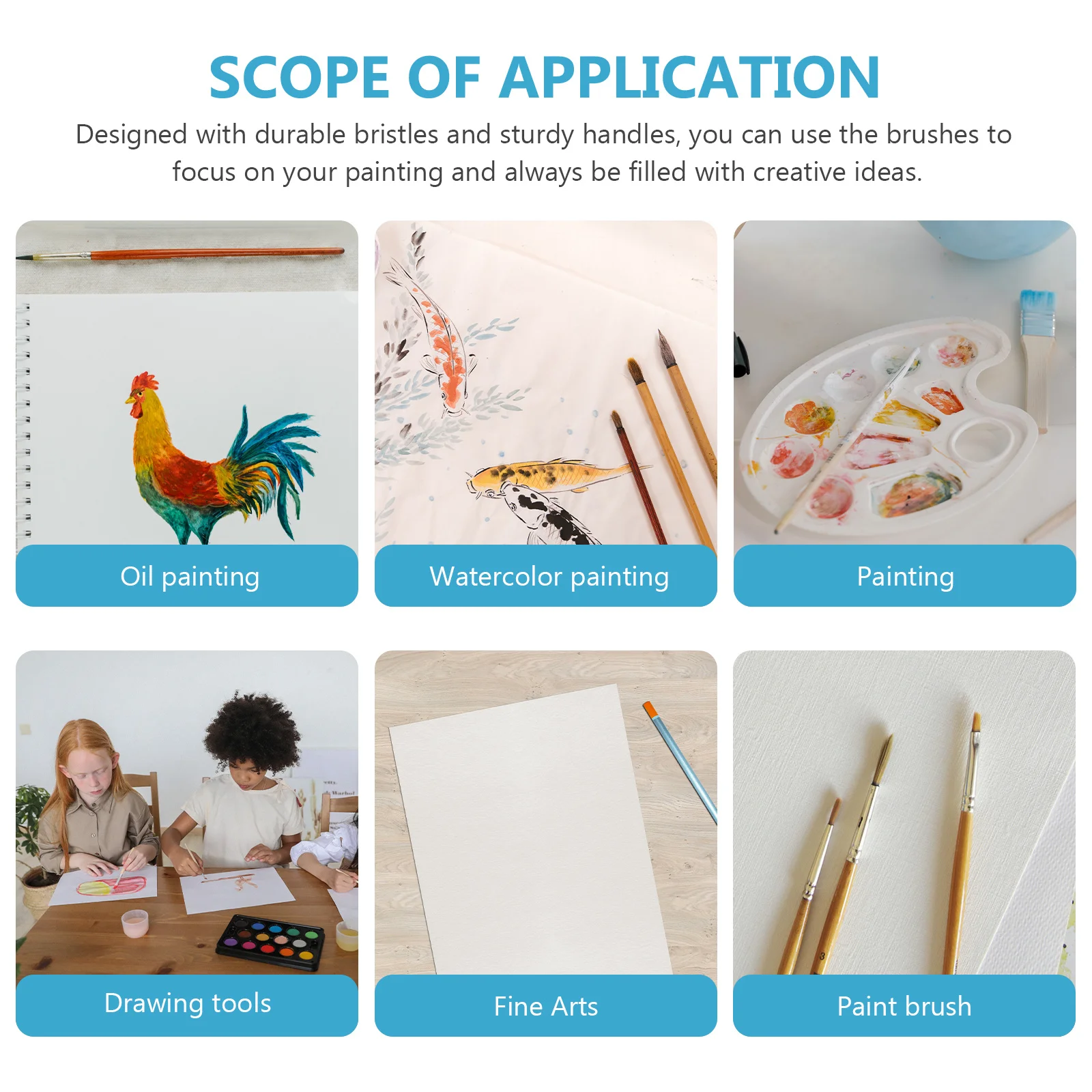 

1Set Painting Brush Set Premium Stainless Steel Nylon Bristles Flat Mouth Pointed Design for Kids Oil Watercolor Painting