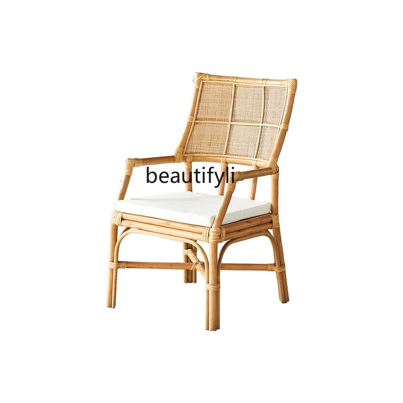 Natural Rattan Rattan Chair Nordic and Japanese Style B & B Tea House Single Leisure Chair Backrest Armrest Dining Chair