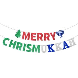 1 pc of  Merry Chrismukkah Jew  Happy Birthday  Glitter Paper Banner  Party Decaration Party Flag