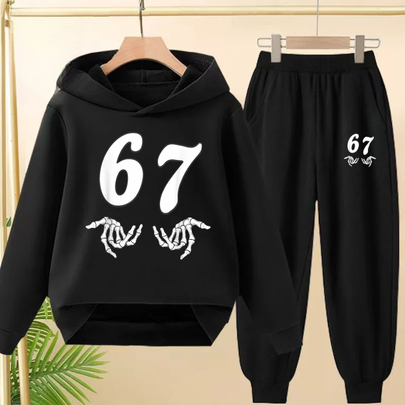 

Spring Children Clothing Six Seven Printed Cartoon Hoodie Sweatshirt Top+Pants Boys Girls Tracksuits 3-12Yrs Pullover Sports Set