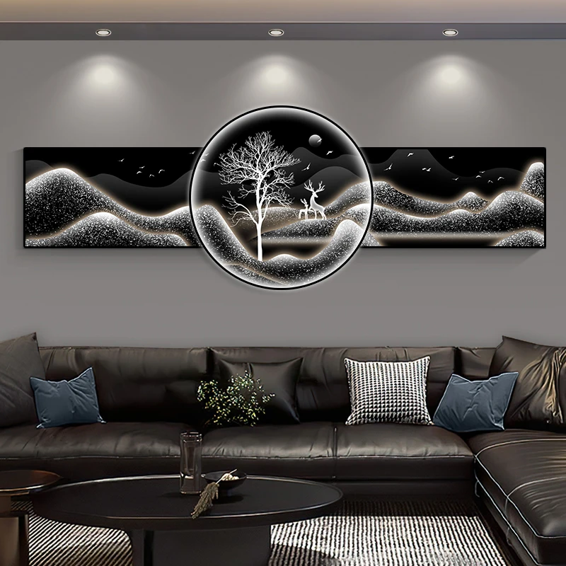 e*-Led illuminated decorative painting, living room mural, horizontal version, good meaning, new type of superimposed hanging