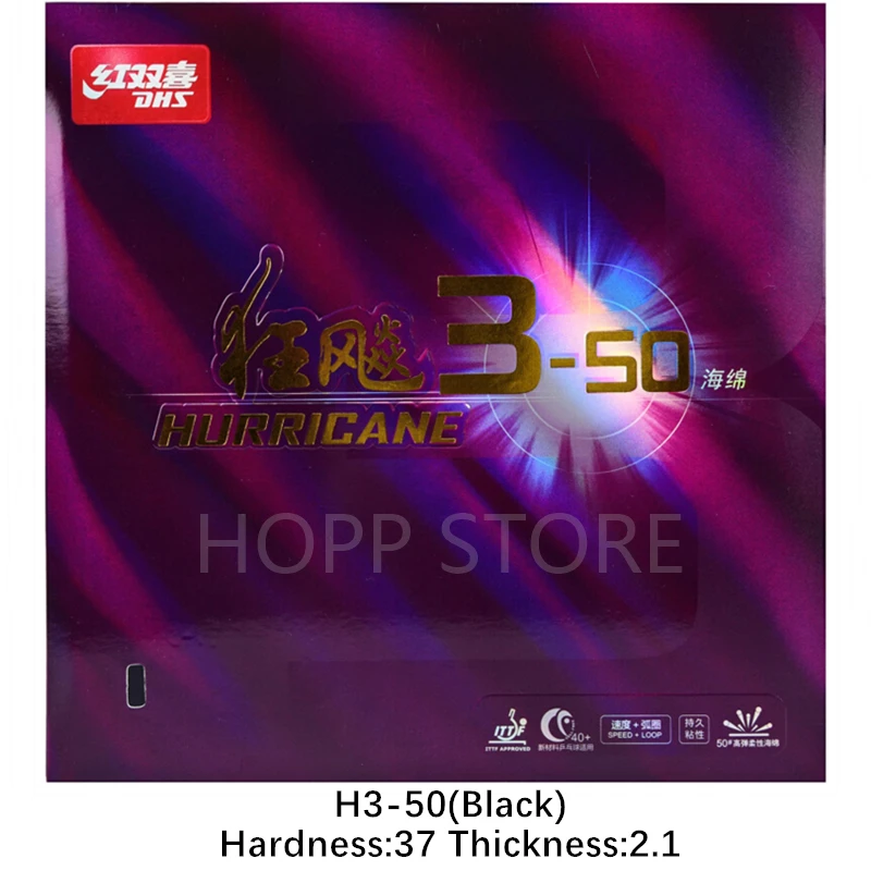 DHS Hurricane 3-50 Pips-In Tafeltennisrubber met spons, origineel DHS 350 pingpongrubber voor controle en loop.