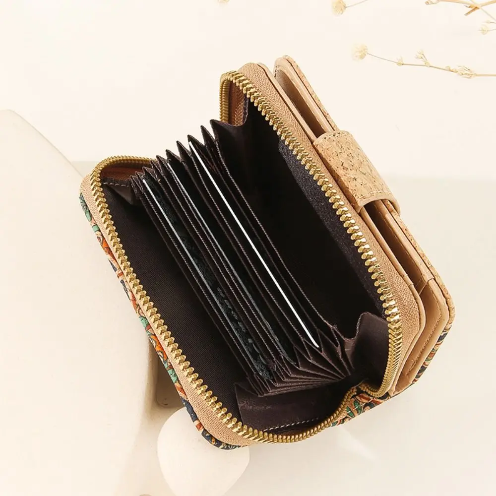 Short Zipper Retro Printed Wallet Wood Grain Concealed Buckle Multi-card Slot Purse Card Slot Portable Design Card Holder Unisex
