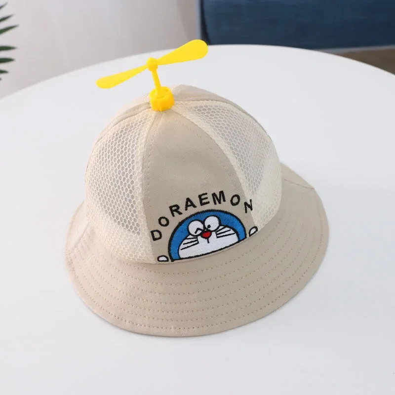 Doraemon Kids Bucket Hat Cute Cartoon Anime Child Beach Round Cap Full Fabric Kuromi Fashion Trend Bamboo Dragonfly Kids Gift