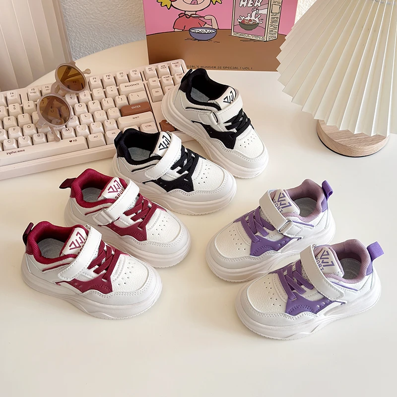 Kids Running Shoes Breathable Students Tennis Shoes Thick Soft Sole Spring New Fashion Children Sports Shoes Hook&loop Trendy