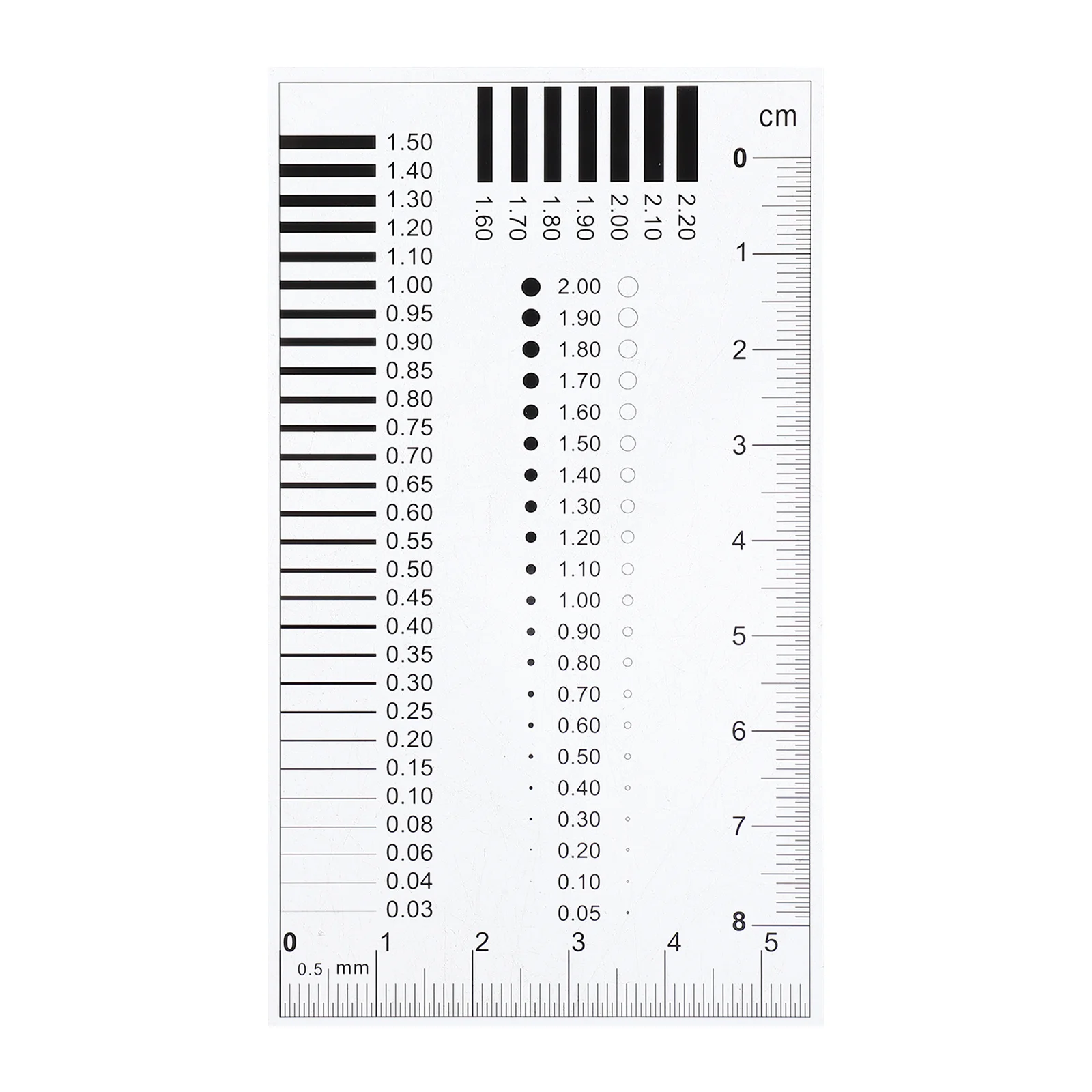 مسطرة قياس بطاقة الصدر، مقياس فيلم بلاستيكي عالي الدقة لعرض خط المنطقة، عيب قياس القطر، حجم الثاني، الكراك #1
