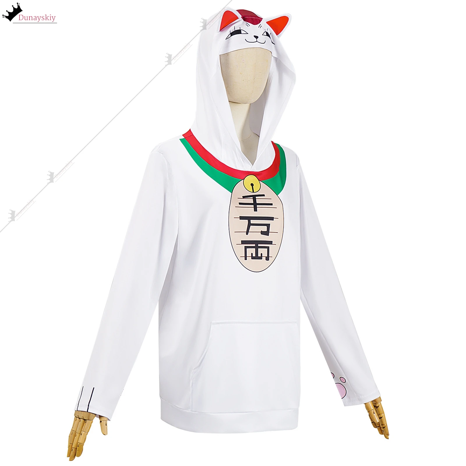 - أنيمي دان دا دان توربو الجدة تأثيري حلي XS-3XL هوديي محظوظ القط الأبيض هوديس الكبار رجل امرأة لطيف الترفيه اليومي البدلة