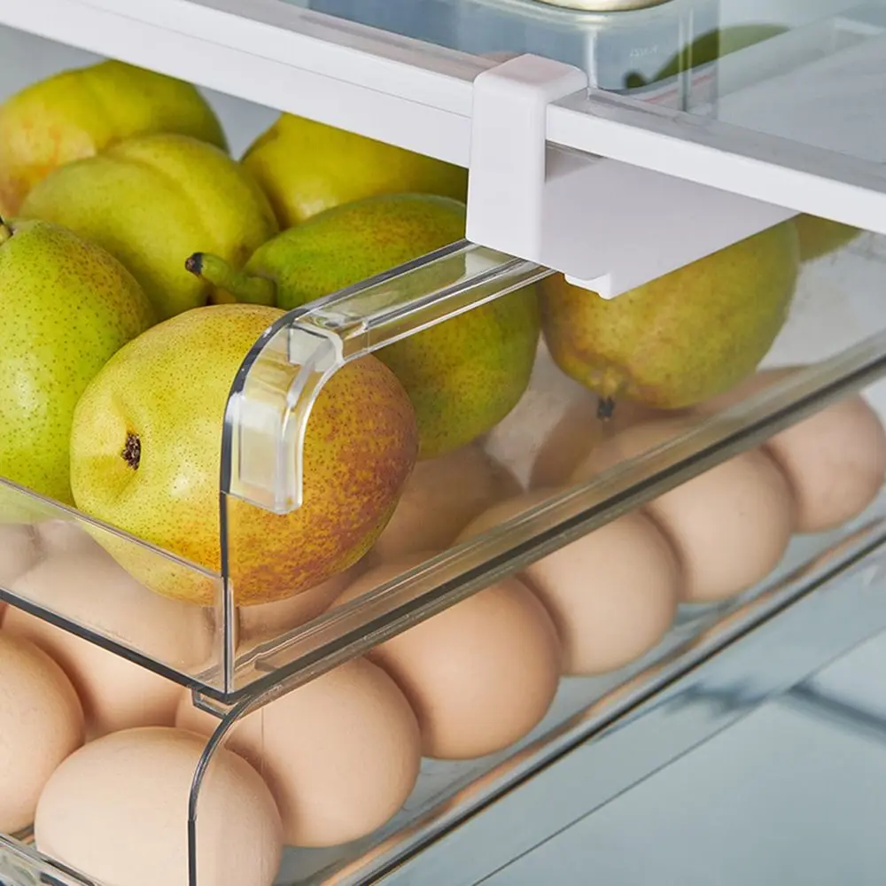 Adjustable Food Storage Box Creative 1/2 Layers Clear Storage Case Divided Holder Pull-out Eggs Fruit Storage Slide Tray