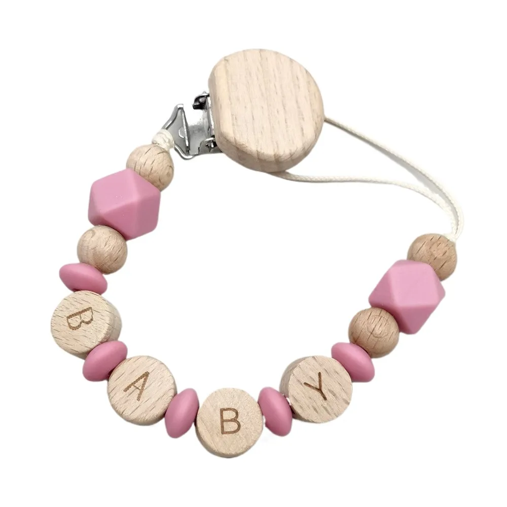 

Детское индивидуальное имя, деревянные и силиконовые бусины, зажим для соски, поводок-держатель для пустышки без BPA, цепочка для соски при прорезывании зубов