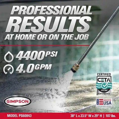 Simpson PowerShot 4400 PSI Gas Pressure Washer, 4.0 GPM, CRX 420cc Engine | Gas Power Washer For Professionals. AAA Triplex Pump