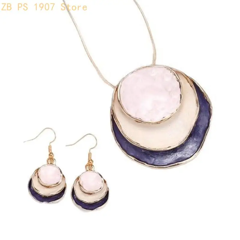 Fashionable Flower Pendant Necklace and Earrings Set Alloy Texture Present for Women Suitable for Various Occasions 55KA