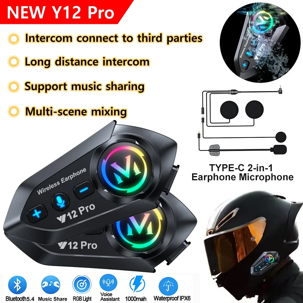 

Motorcycle Helmet Intercom Dual-Core 5.4 Chip 500M Distance Ipx6 Waterproof Music Sharing Headphones Long-Distance Intercom