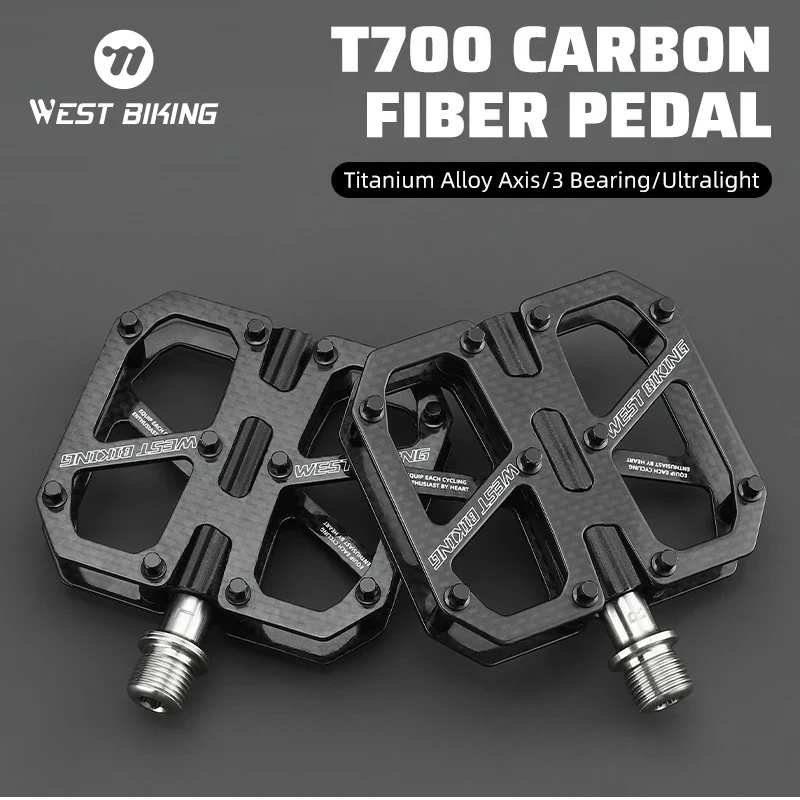 WEST BIKING Bicycle Pedal Ultralight T700 Carbon Fiber 3 Bearing MTB Road Bike Pedal Anti-slip Cycling Pedals Bike Accessories