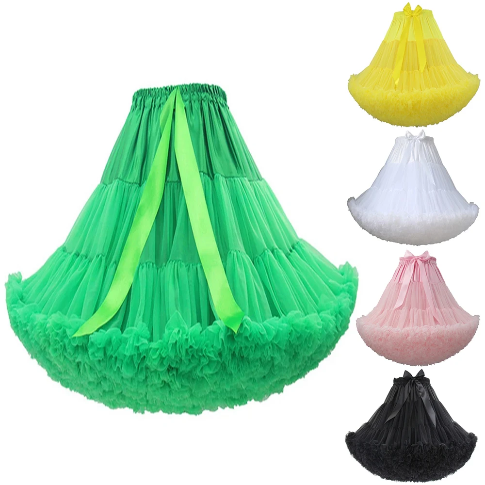 Women's Petticoats Puffy Tutu Skirts Elastic Waist Multi-Layer Tulle Skirt Lolita Cosplay Petticoat Underskirt Crinoline 55CM