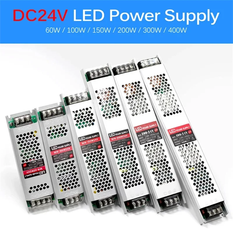 Ultra-Thin 12V 24V DC Switching Power Supply 60W 120W 300W 400W Light Transformer AC 190-240V Source Adapter SMPS For LED Strips