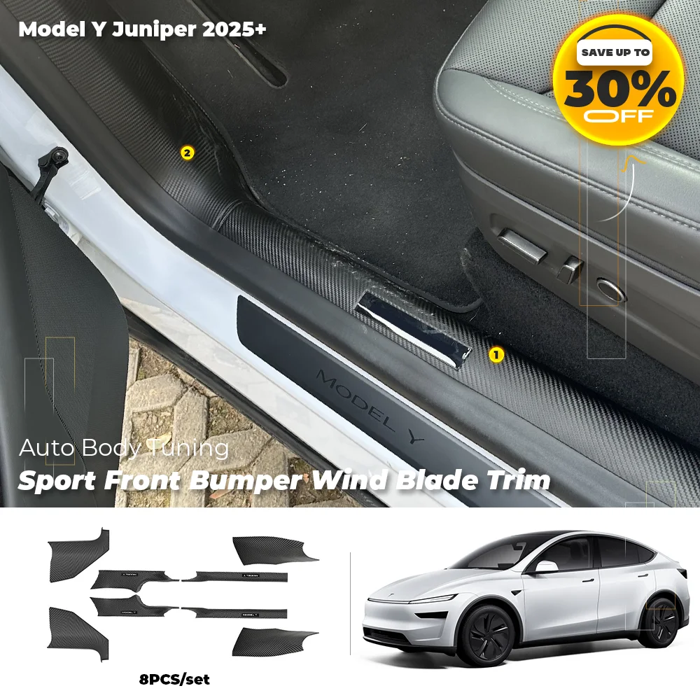 

PP Door Sill Protector Cover For Tesla Model Y Juniper 2025+ - 8Pcs Set Front Rear Anti-Kick Pad Easy Install Interior Tuning