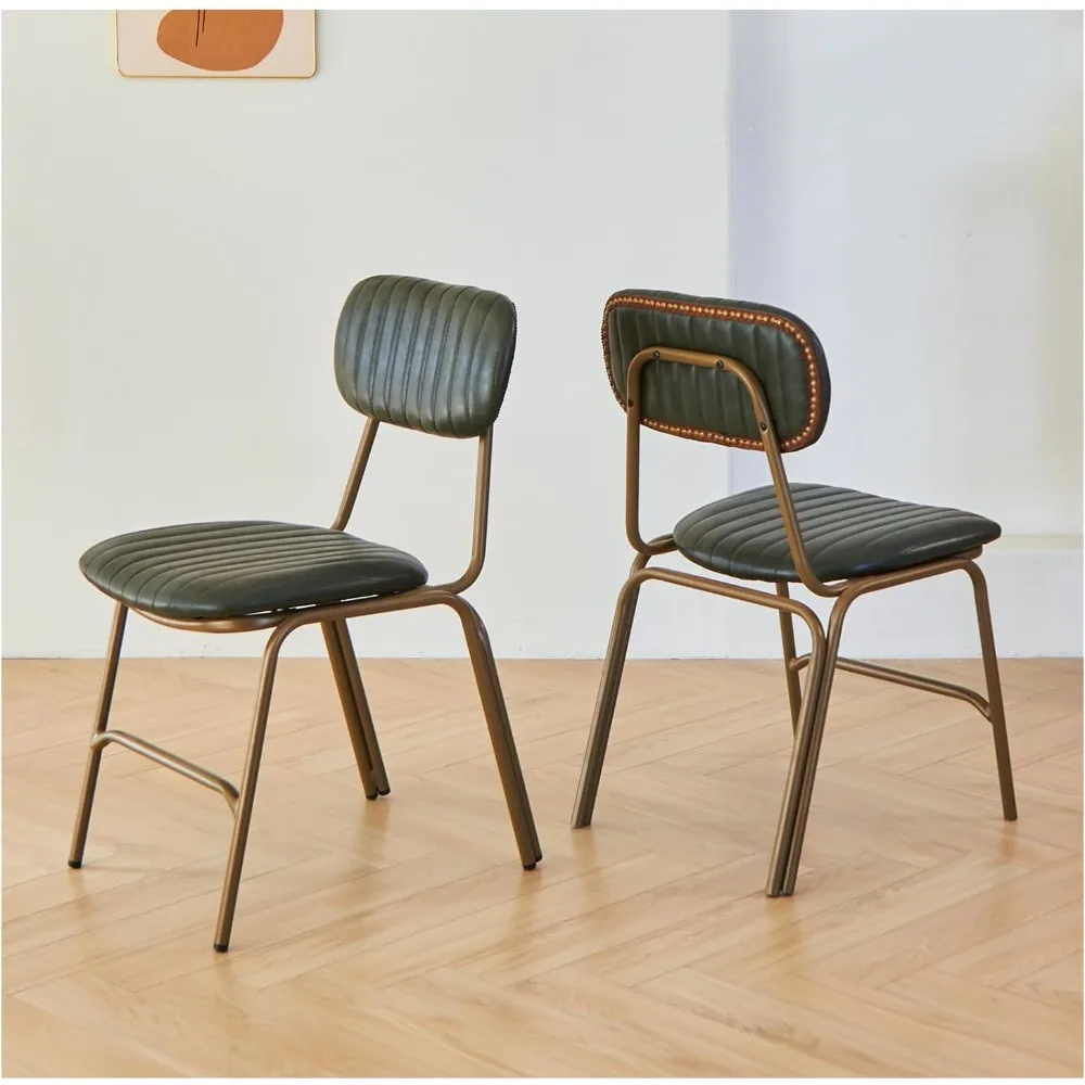 

Mid Century Modern Dining Chairs Set of 2, Retro Chair with Faux Leather Upholstered Seat/Backrests & Vintage Distressing Metal