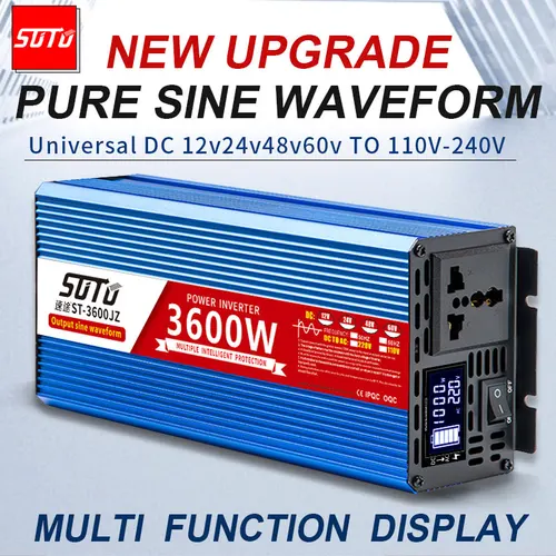 Inversor Universal DC 12V, 24V, 48V, 60V a 110V-240V, pantalla LCD, 1600W/2200W/3000W, onda sinusoidal pura, convertidor de potencia 50/60HZ