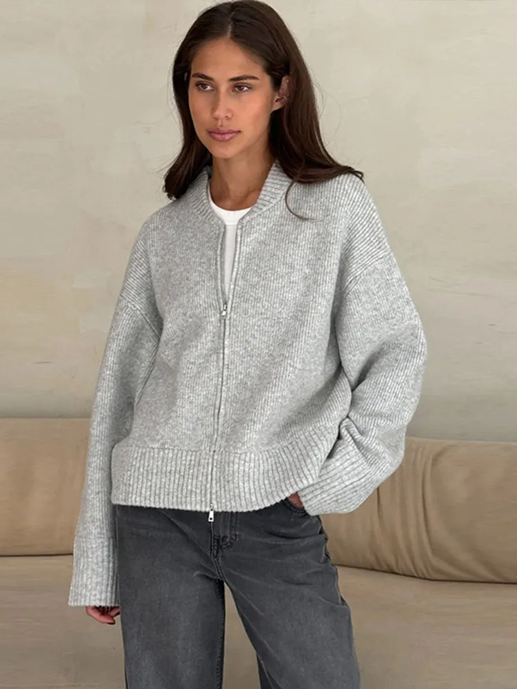 

Casual Knitted Women Cardigan Long Sleeve O Neck Zipper Female Loose Sweater 2024 Autumn Winter Straight Commute Female Sweaters