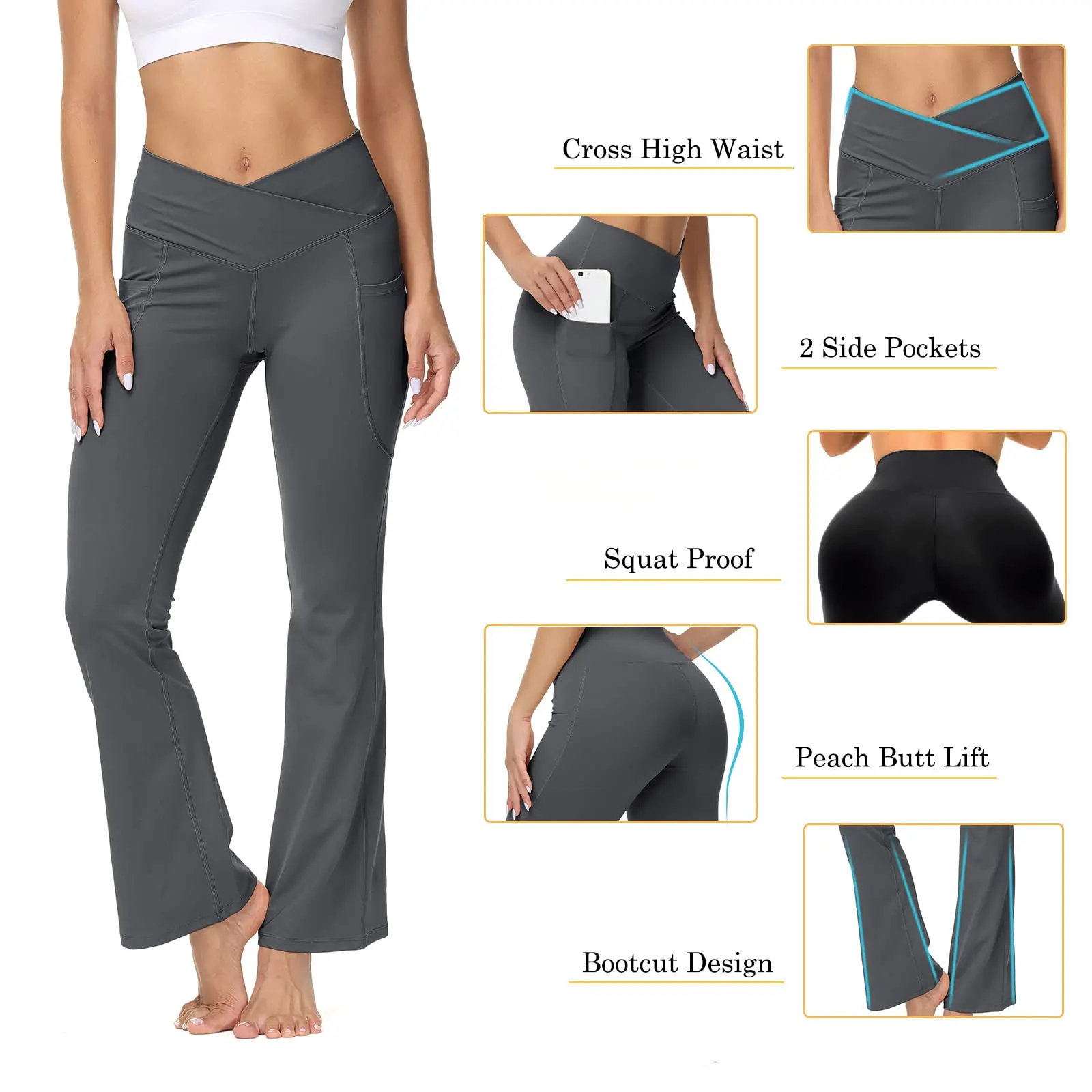 Women Cross Waist Flare Yoga Pant High Waisted Bootcut Wide Leg Workout Pants Tummy Control Stretch Workout Flare Pantis Legging