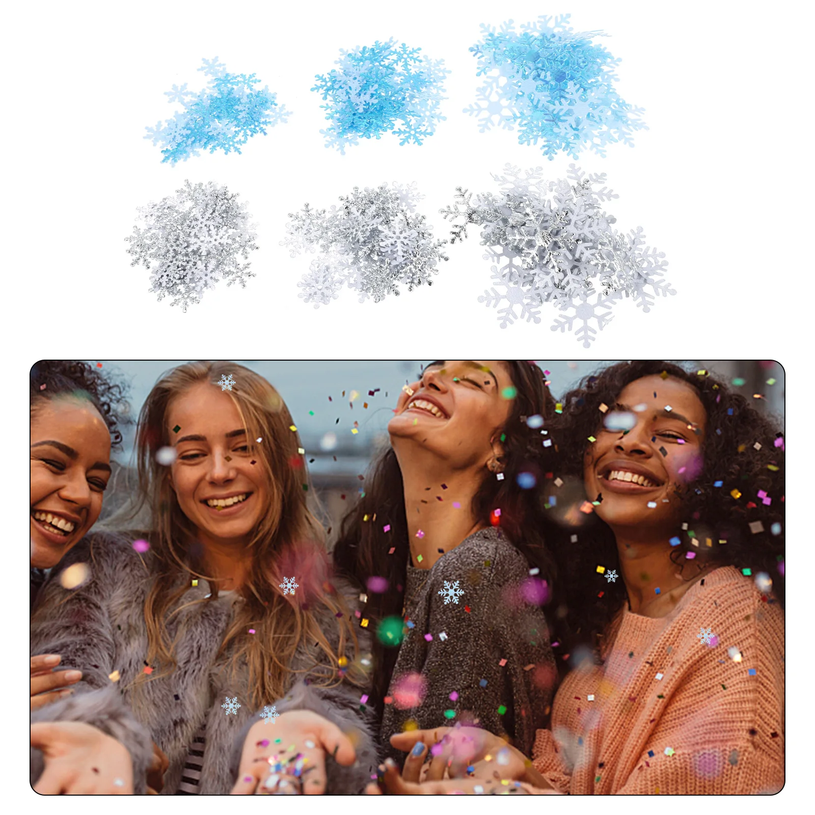 

6pcs Snowflake Confetti Decoration Polyester Christmas Party Supplies DIY Pendant Table Decorations Bright Colors Design