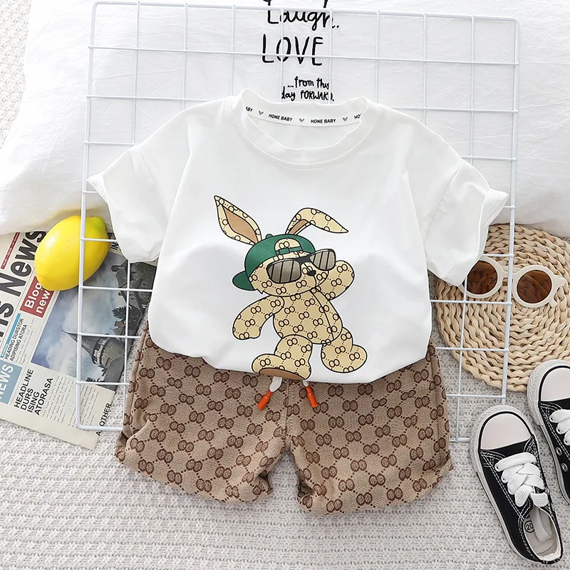 Vestiti estivi per bambini Kid Boy Cartoon Rabbit t-shirt Shorts Suit Infant Toddler Girl manica corta Top e Bottom 2 pezzi Set