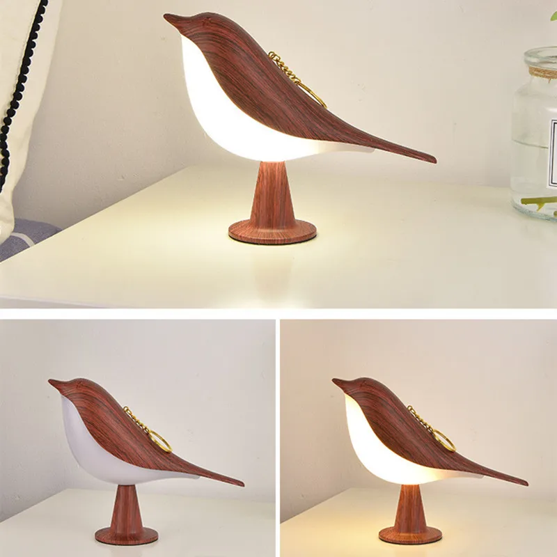 Modern Simple Magpie Led Bedside Lamp Creative Touch Switch Wooden Bird Night Lamp Bedroom Table Reading Lamp Decor Home