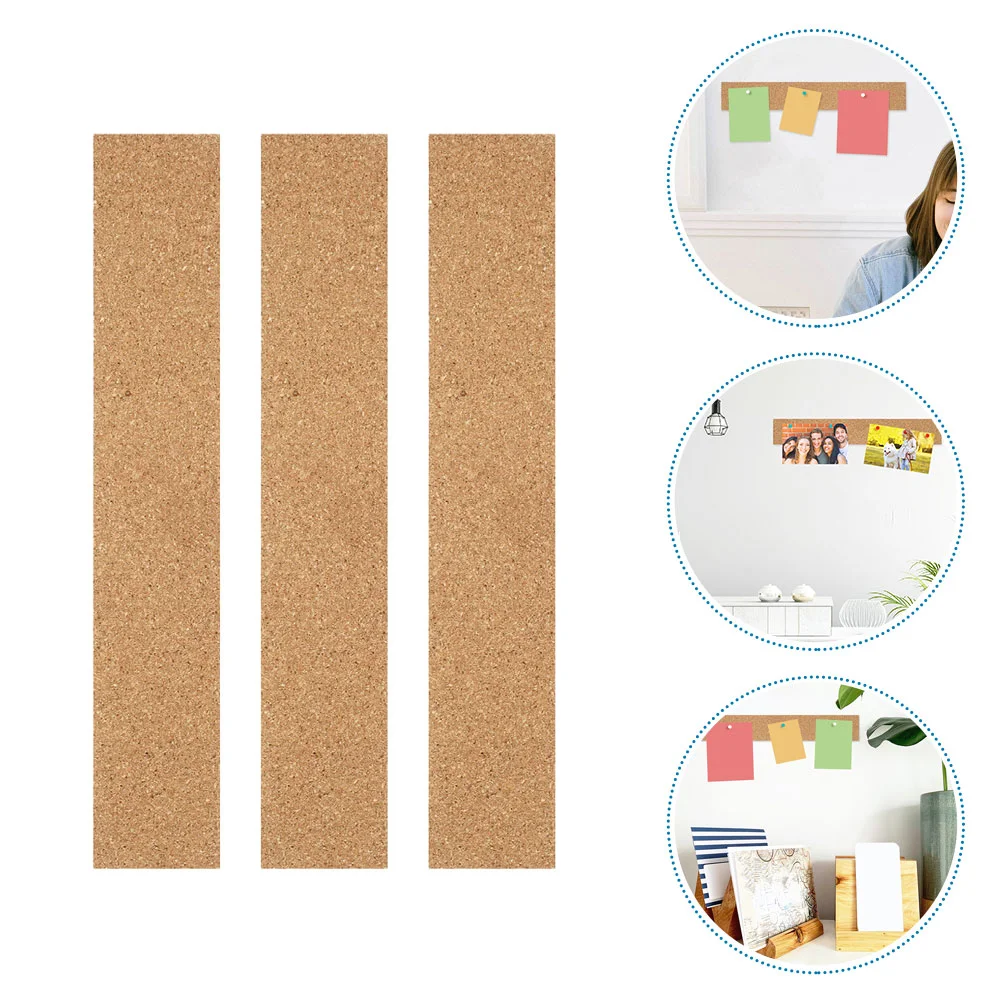 3 Pcs Cork Strips Bulletin Natural Frameless Board Memo Thick Boards Batten Adhesive Bars Needle Plate for Walls