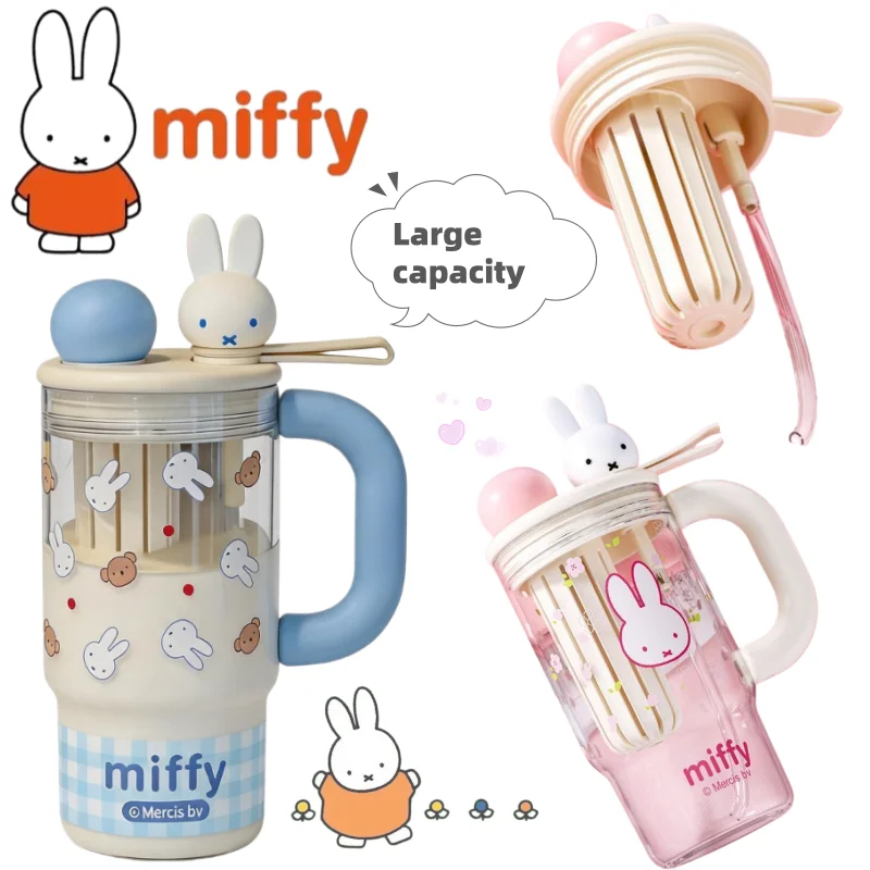 Gobelet Miffy : Tasse à eau mignonne et tendance, au design original, grande capacité avec paille et séparation thé-eau