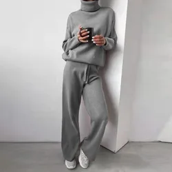 Women Two Pieces Set Autumn Turtleneck Long Sleeve Sweater Pullover Casual Long Pants Suit Female Homewear Outfits Tracksuit