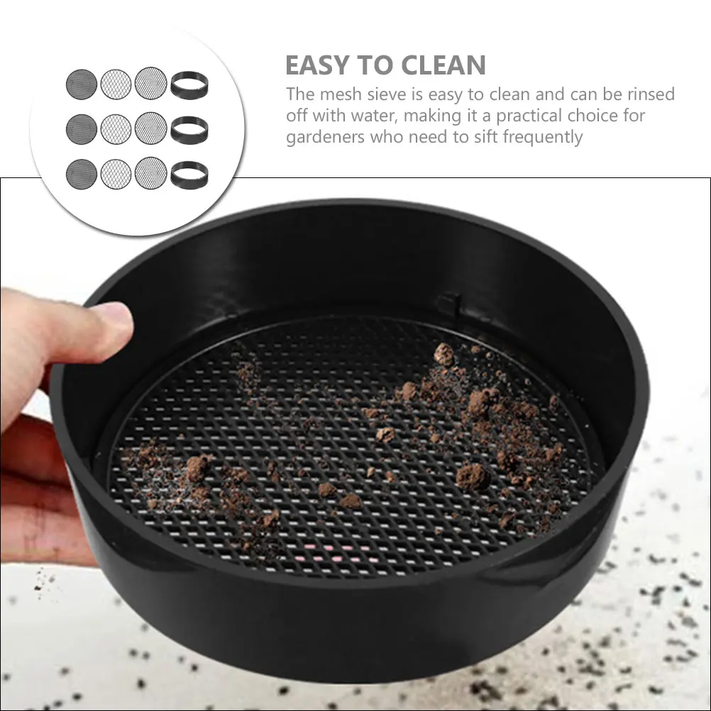 

3 Sets Durable Plastic Soil Sieve Sifting Pan Manual Sifter Tool Rocks Mesh Filter Garden Supplies Bonsai Potting Compost