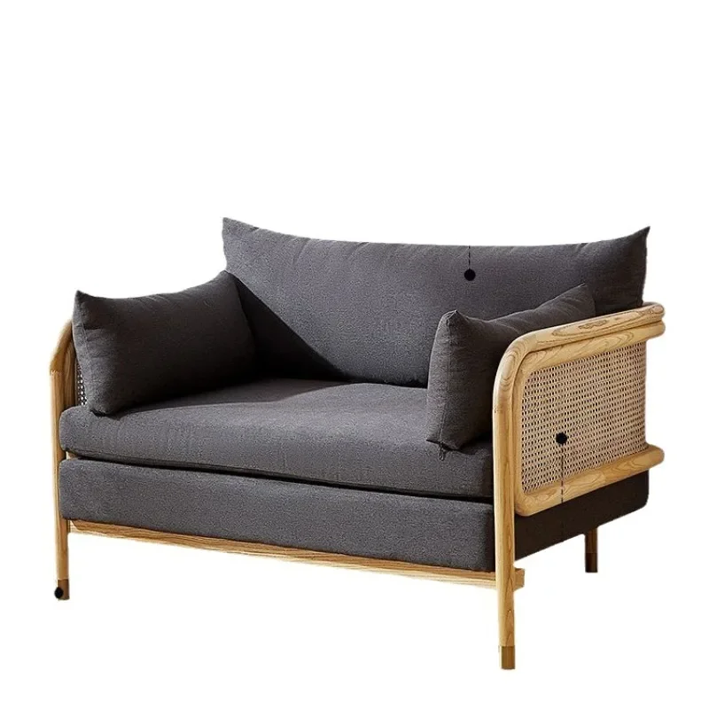 

Двойной диван из цельного дерева из ротанга в японском стиле, диван для маленькой квартиры, гостиной, стул, скандинавский диван для проживания в семье, трио