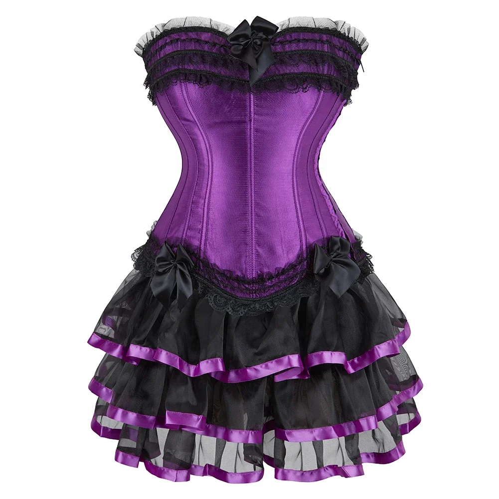 Women Corset Tutu Skirt Vintage Lace Up Bustier Burlesque Satin Bustiers Dress Plus Size Zip Corselet Outfits Carnival Costumes