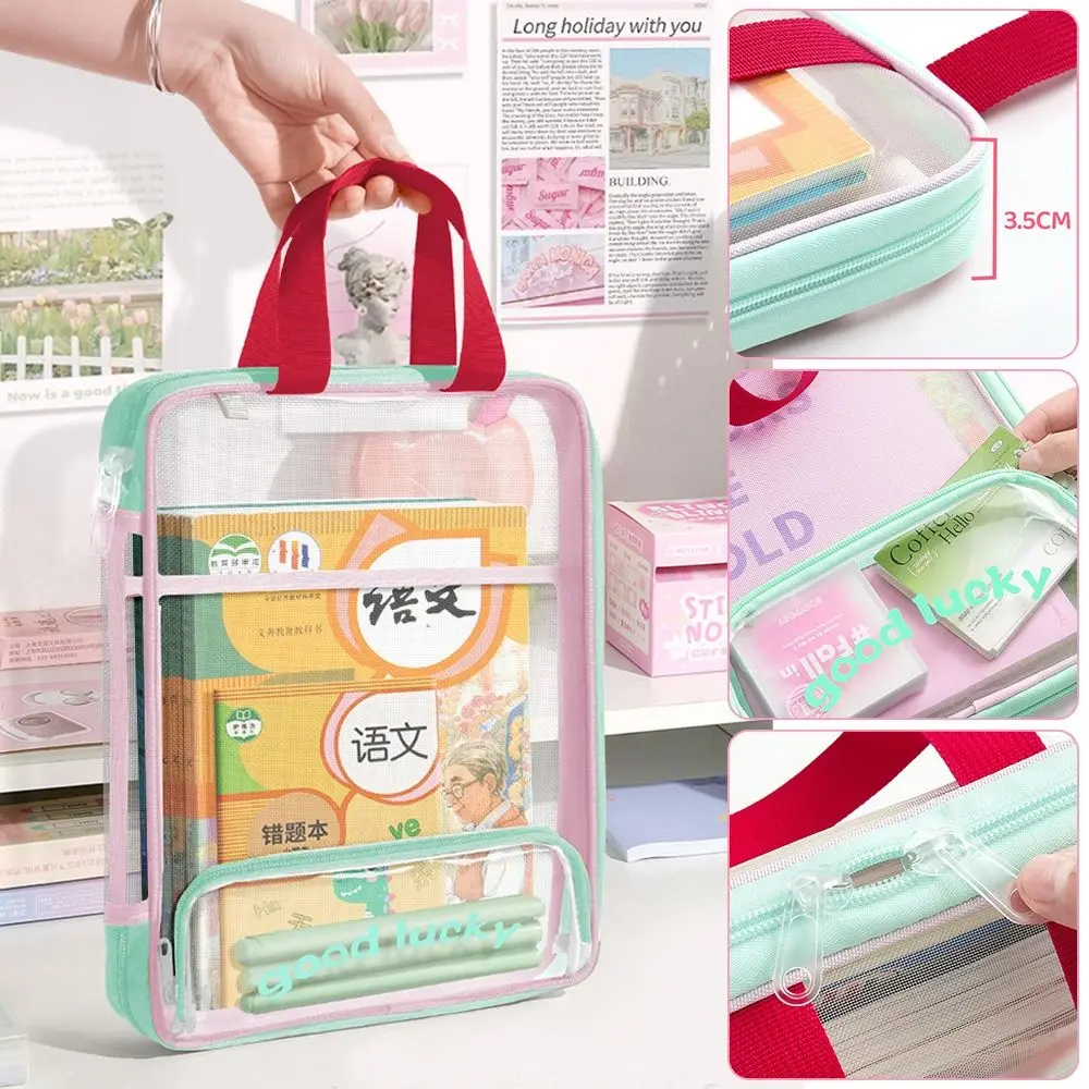 

Multi Layer Mesh Document Bag Simple Design Transparent Student Handbag Large Capacity Book Bag for Exam Preparation