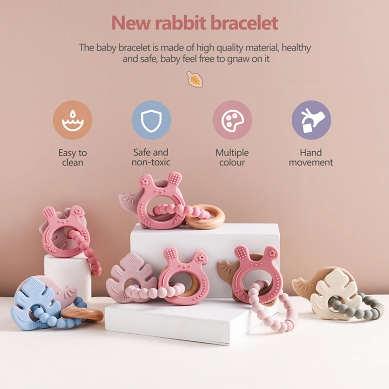 Giocattoli per massaggiagengive in Silicone braccialetto in Silicone senza BPA coniglio elefante giocattolo per la dentizione giocattoli per neonati in Silicone per uso alimentare regalo per bambini