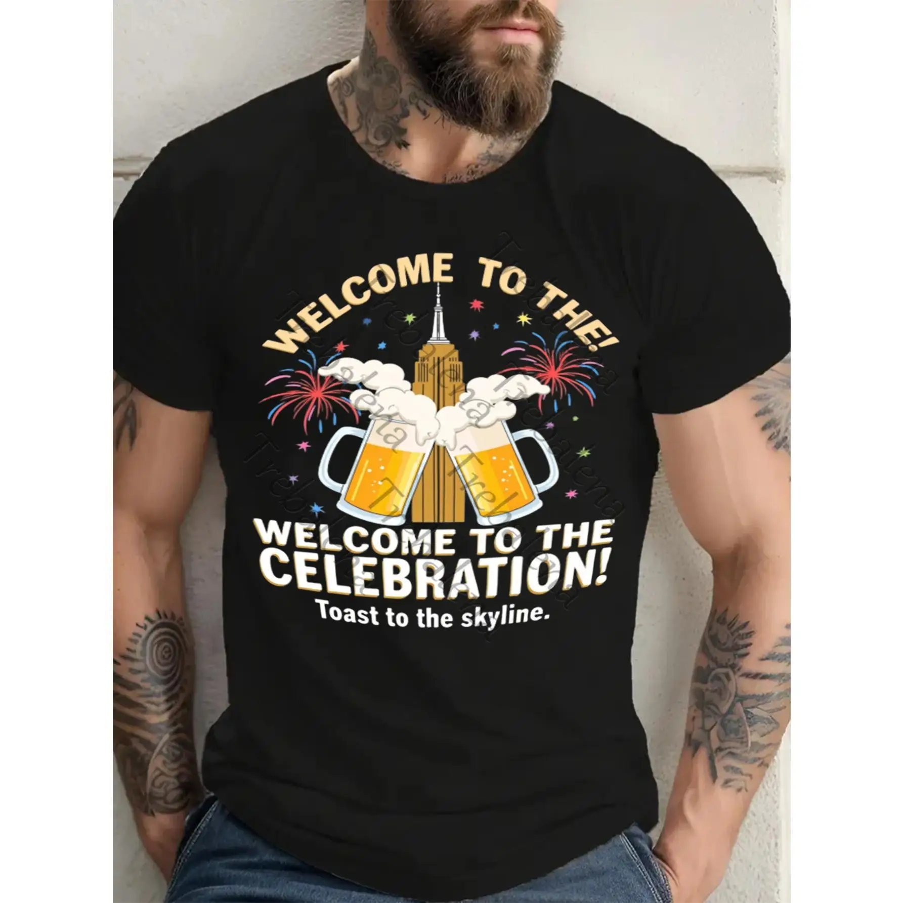 

New York City Skyline T-shirt for Men Women Empire State Building Graphic Tees Celebration Slogan Tops