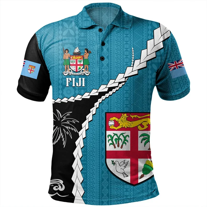 Harajuku 3D Fiji Rigby Flag Printing Polo Shirt For Men BULA Fiji Pride Graphic Polo Shirts Fashion Cool Clothing Tops Polos