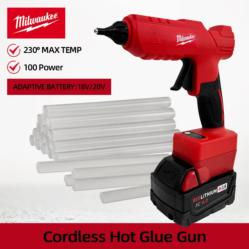 Milwaukee Cordless Hot Glue Gun for Milwaukee 18V Battery Tools for Arts Crafts DIY Repair with 20 Pcs Hot Glue Sticks